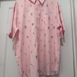 Huk Men's Pink and Blue Patterned Casual Shirt